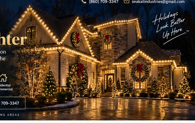 Elegant home with warm white Christmas lighting
